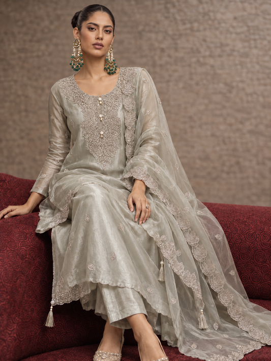 Silver Moonlight Embroidered Suit Set