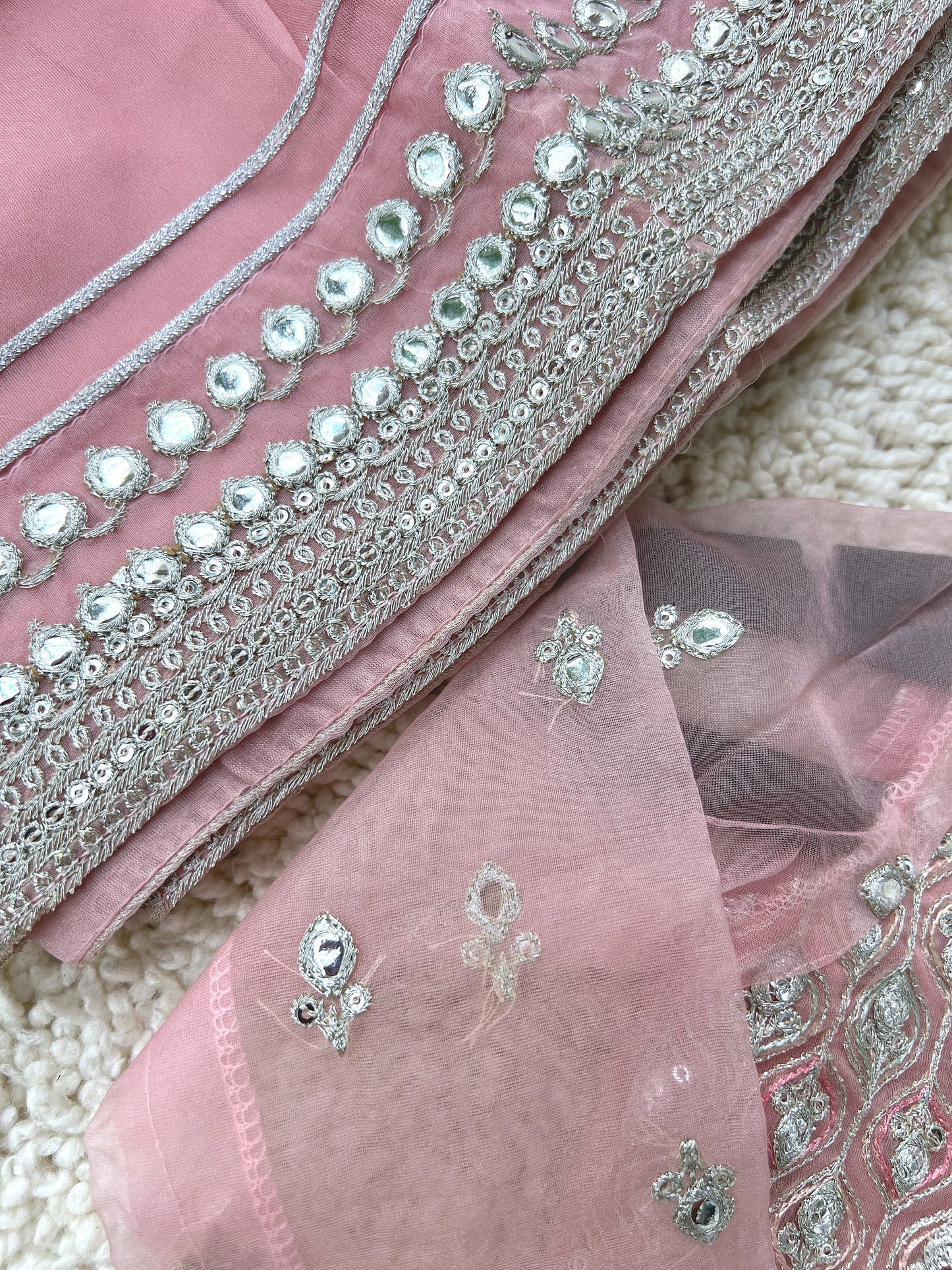 Blush Pink Mirror-Work Kurta Sharara Set