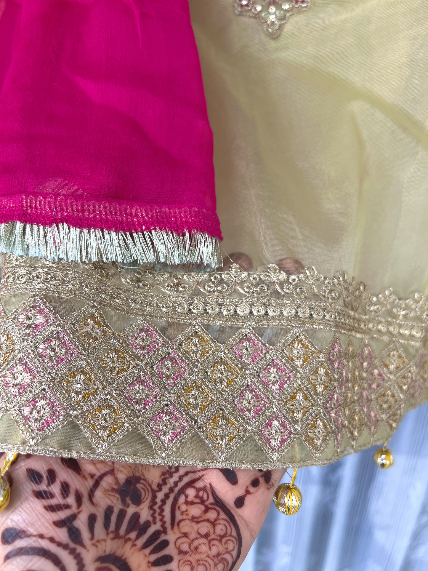 Ivory Glow Sharara Set with Hot Pink Dupatta