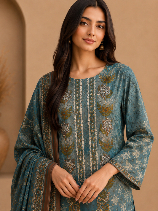 Teal Blue Modal Maslin Pakistani Suit Set
