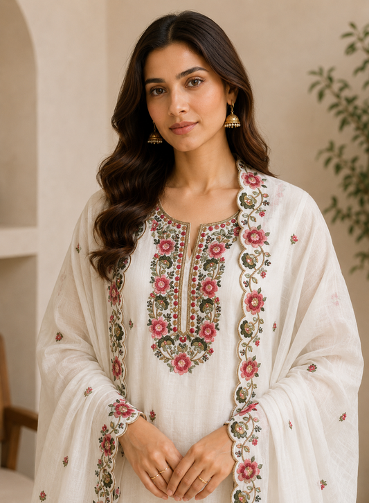 Floral Embroidered Linen Suit