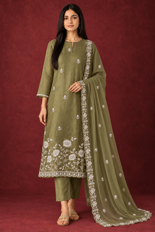 Beaded & Cutdana Crushed Shimmer Silk Suit Set ko