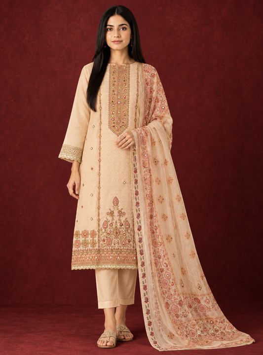 Mirror & Cutdana Embellished Russian Silk Suit Set