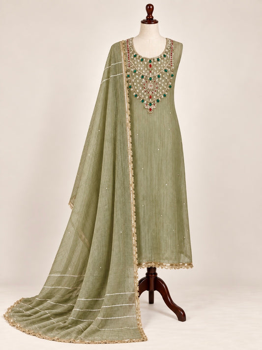 Royal Hand-Embellished Unstitched Suit Set