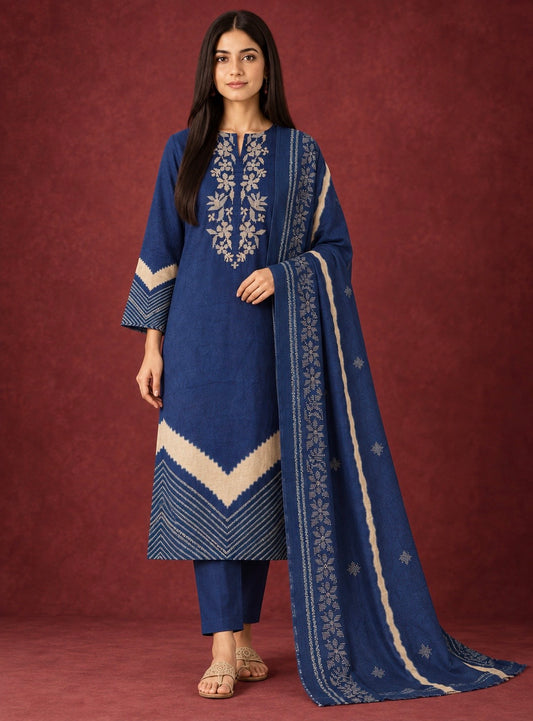 Chevron Bloom Embroidered Suit Set