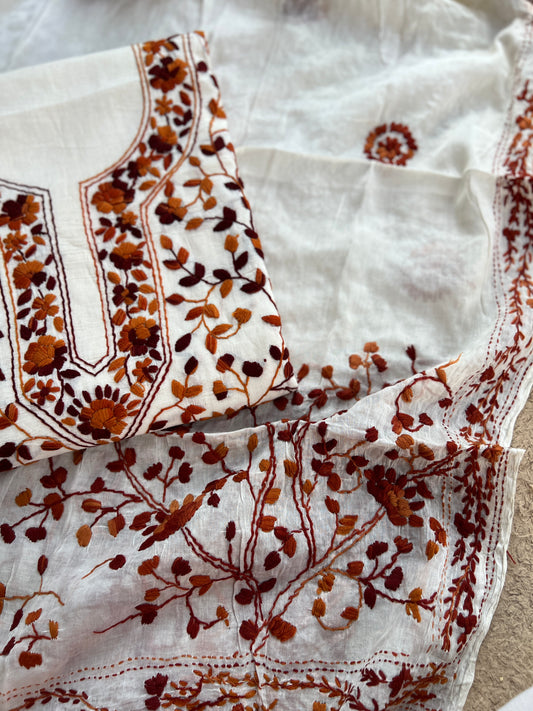 Heritage Rust Pure Cotton Hand-Embroidered Unstitched Dress Material