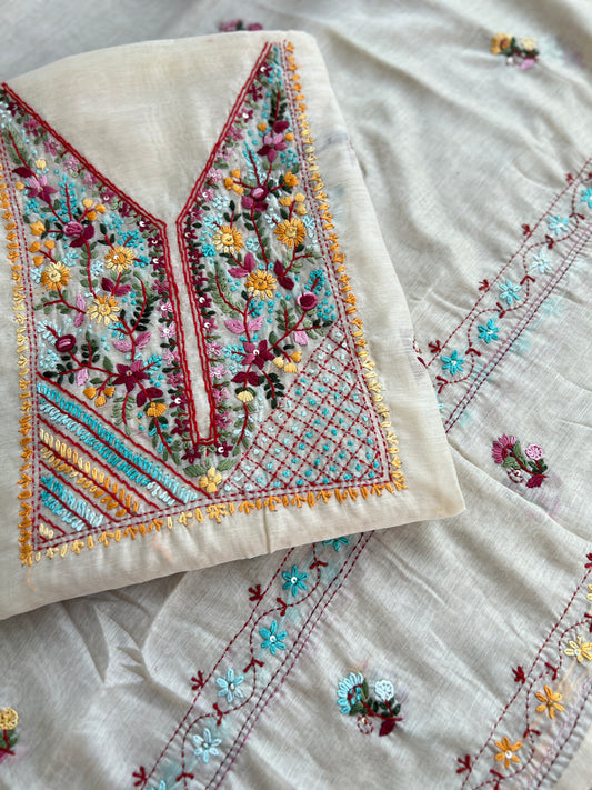 Beige Blossom Embroidered Chanderi silk