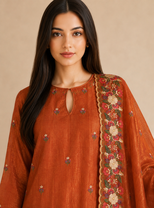 Crushed Shimmer Silk with Embroidered Dupatta 🌸