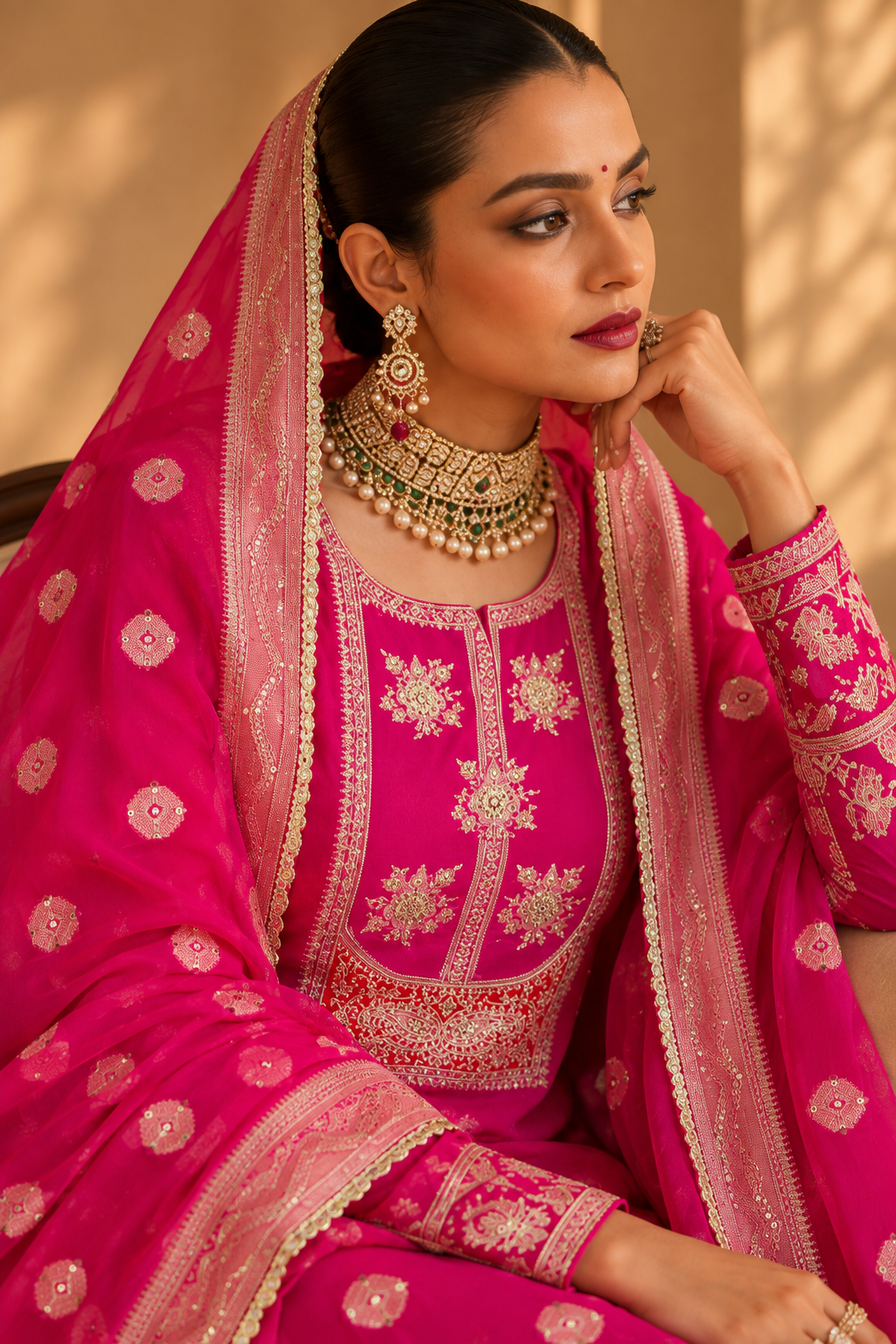 Rani Pink Banarasi Suit Set
