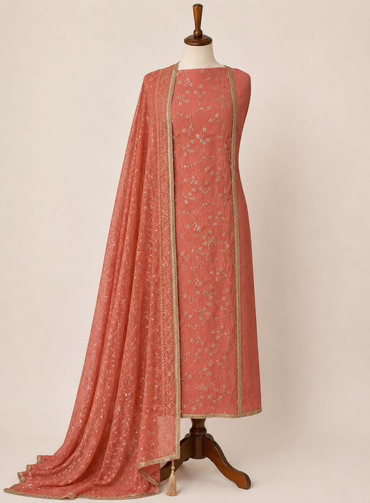 Crushed shimmer Silk Suit with Chikankari Luxe Dupattaupattaupatta