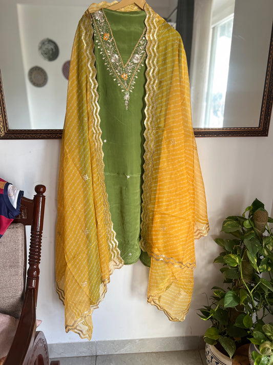 Elegant Russian Crepe V-Neck Suit with Handcrafted Elegance