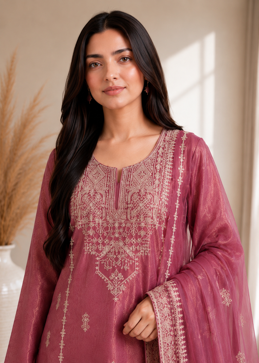 Luxe Shimmer Silk with Lace & Embroidered Detailing