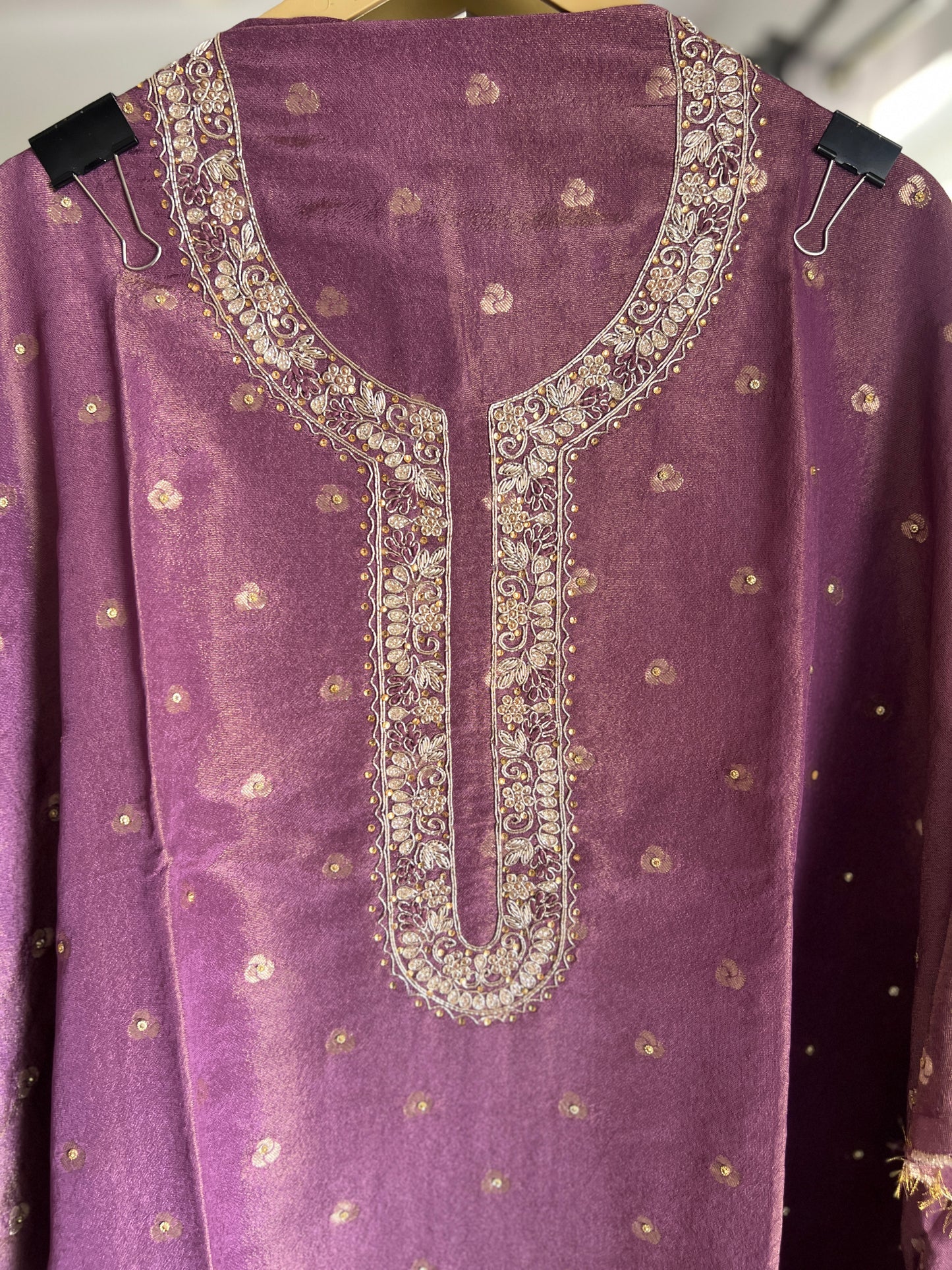 Luxury Mauve Shimmer Crepe Silk Unstitched Suit