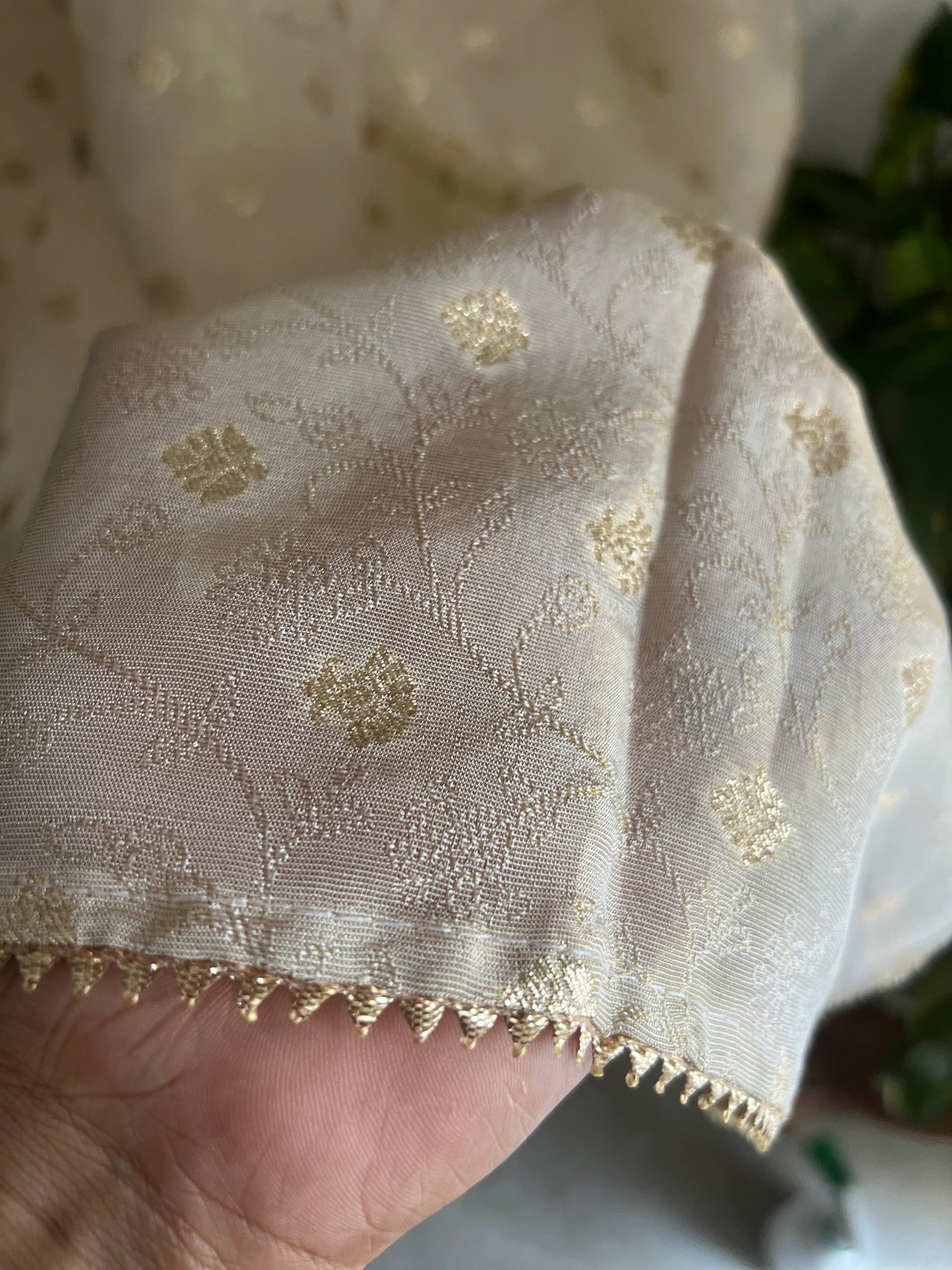 Premium Ivory Shimmer Silk Handwork Suit