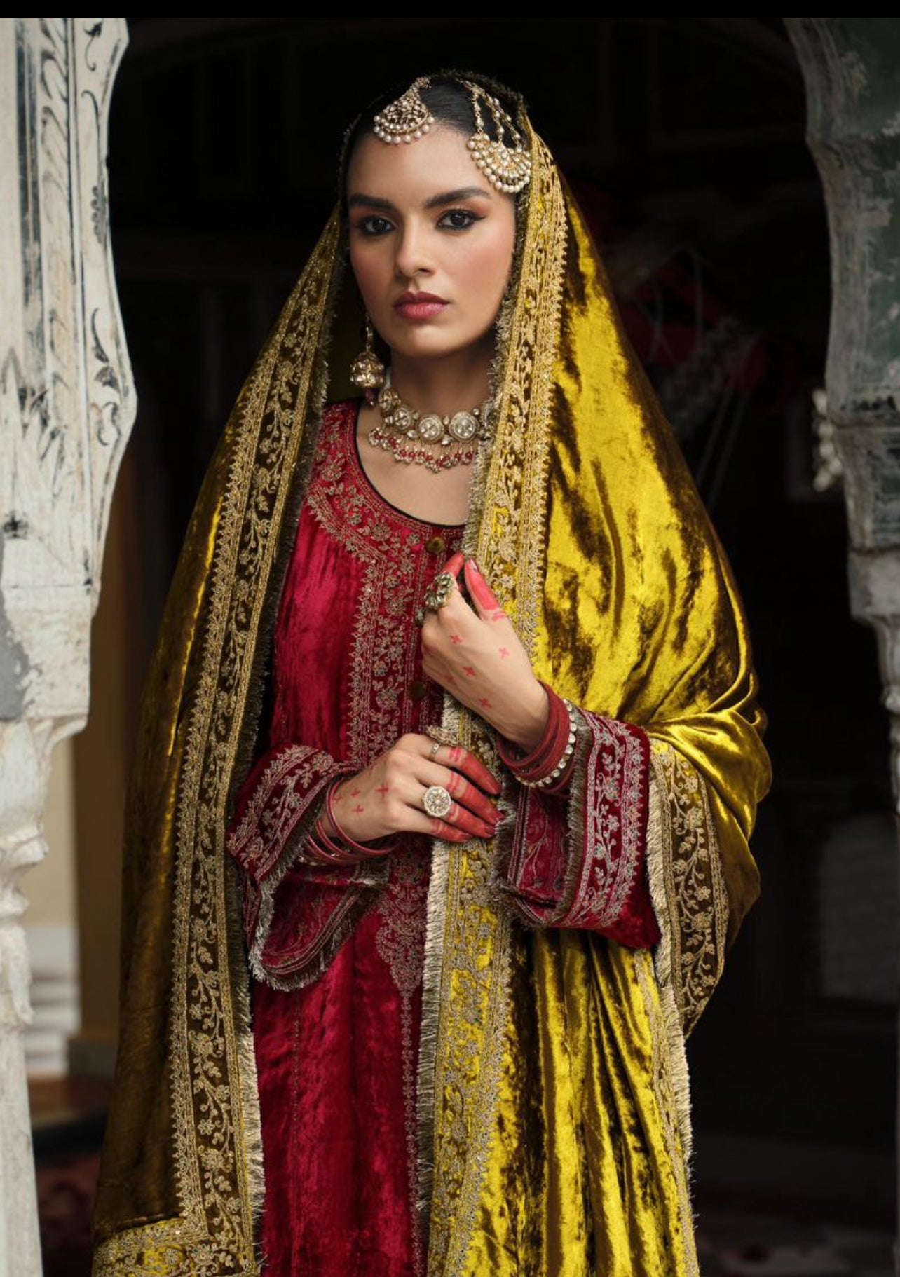 Timeless Winter Couture: Embroidered Velvet Ensemble