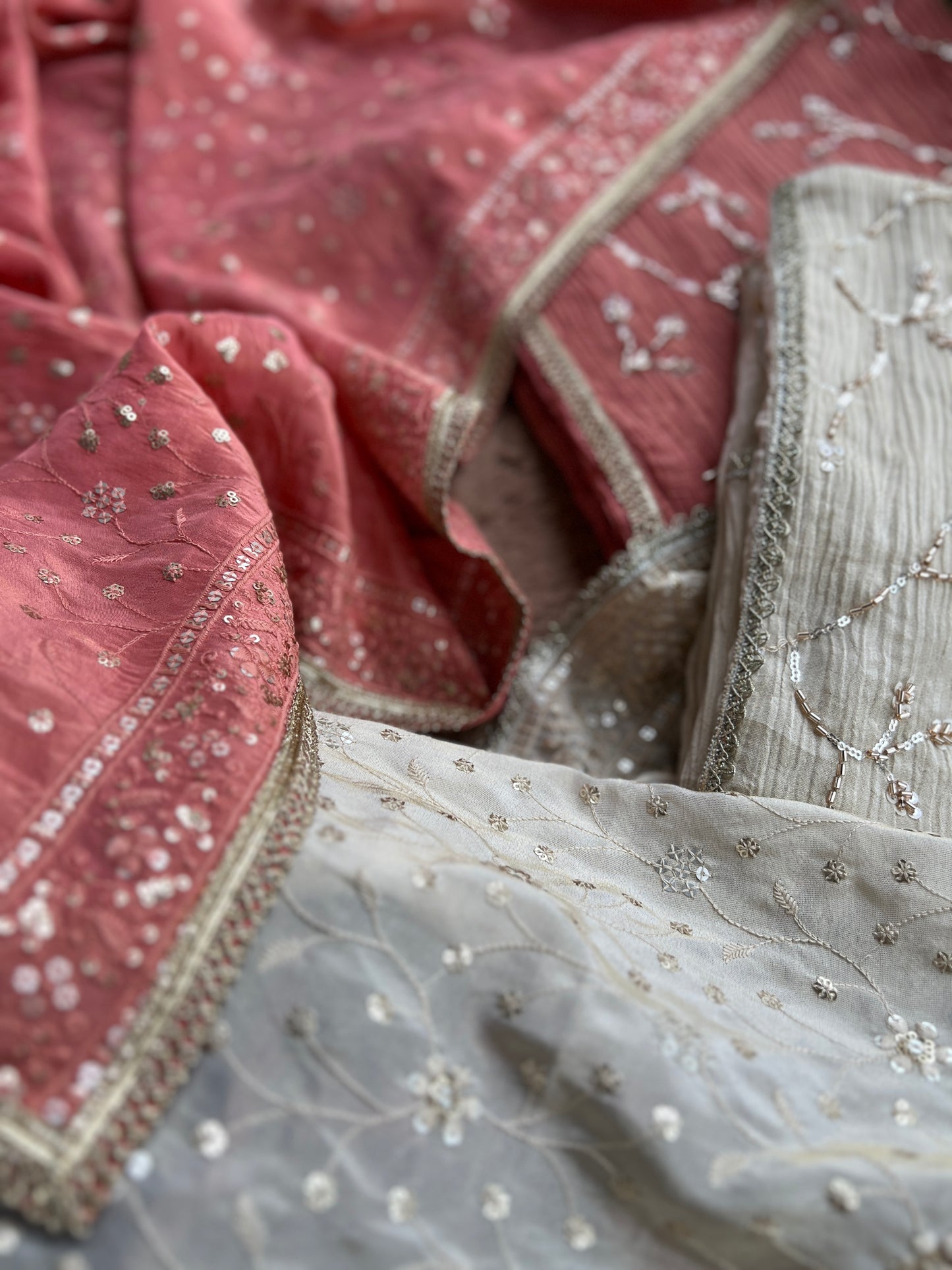 Premium Crushed Shimmer Silk Paired with Stunning Chikankari Detail