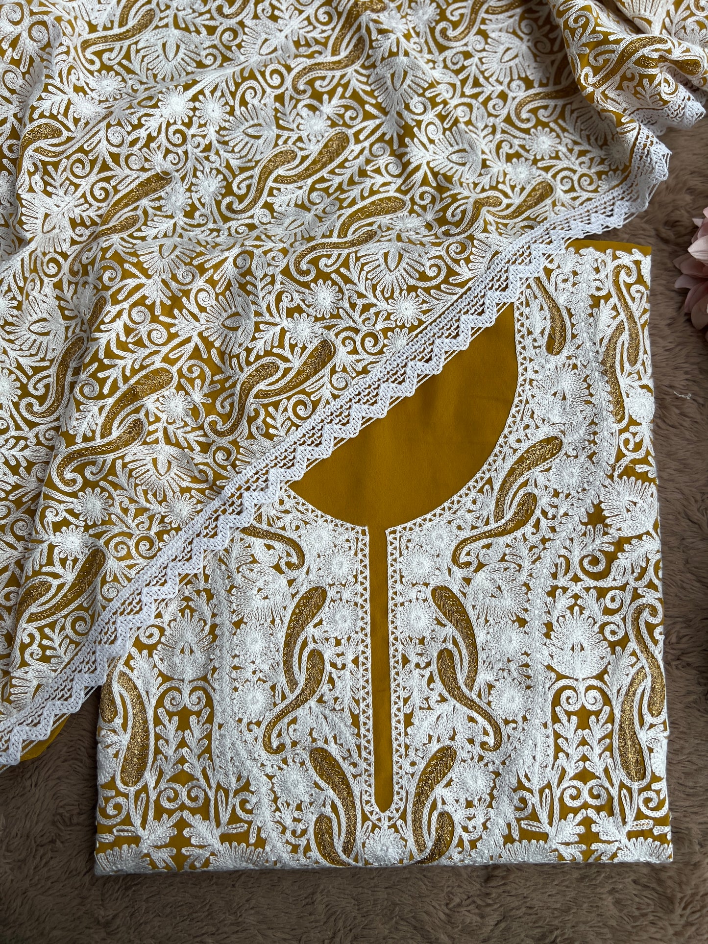 Royal Mustard Kashmiri Embroidery on Georgette