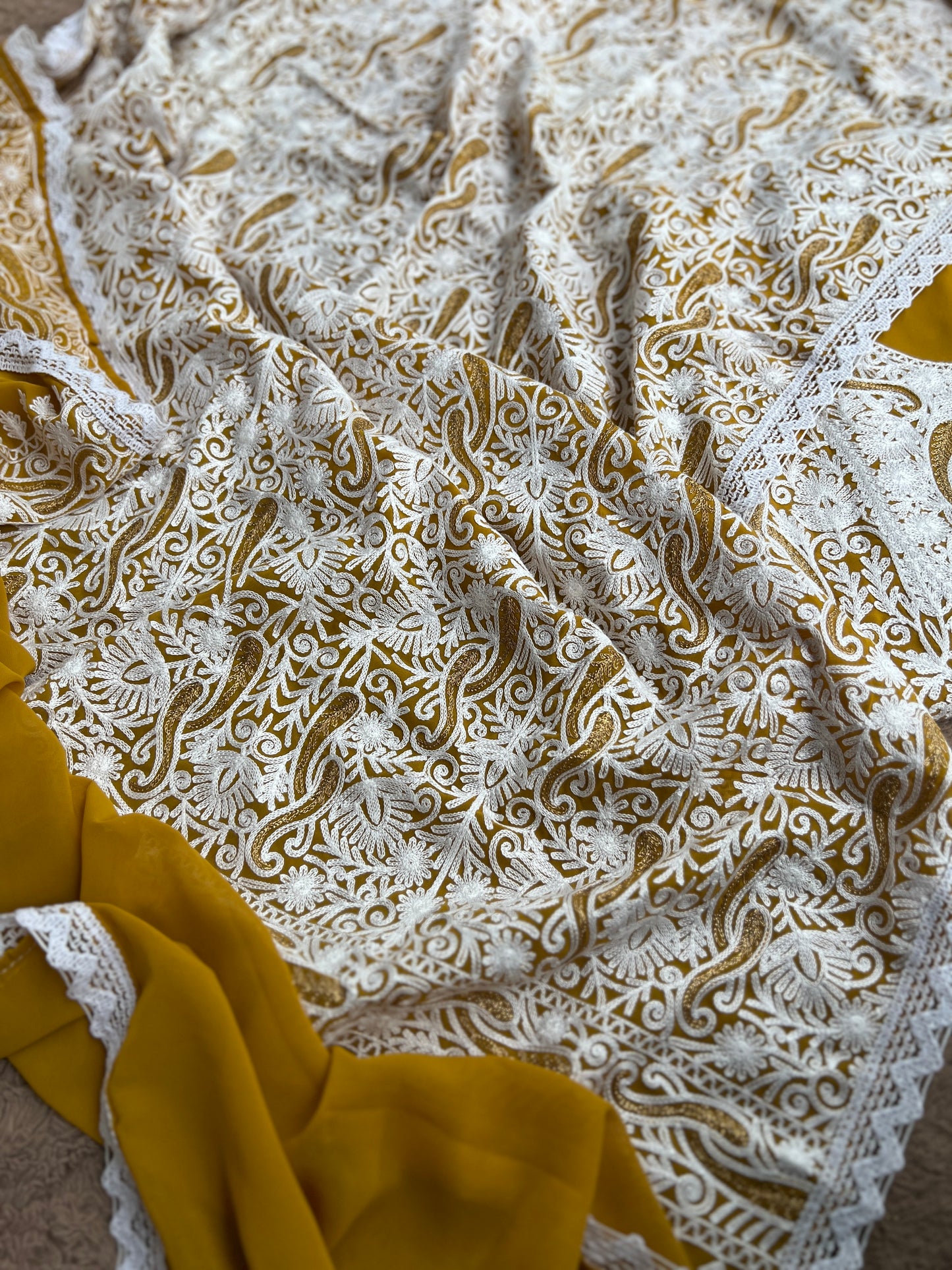 Royal Mustard Kashmiri Embroidery on Georgette