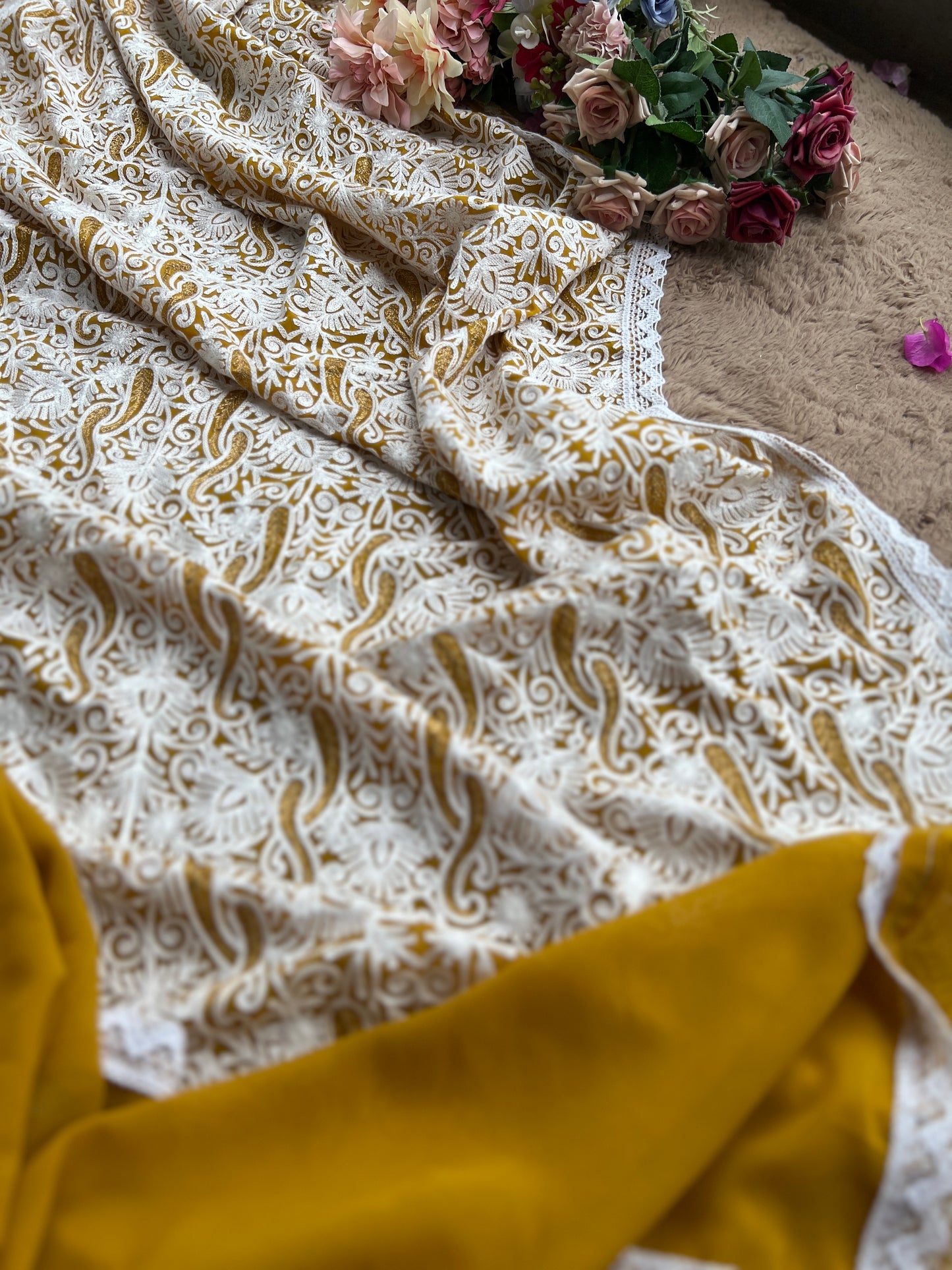 Royal Mustard Kashmiri Embroidery on Georgette