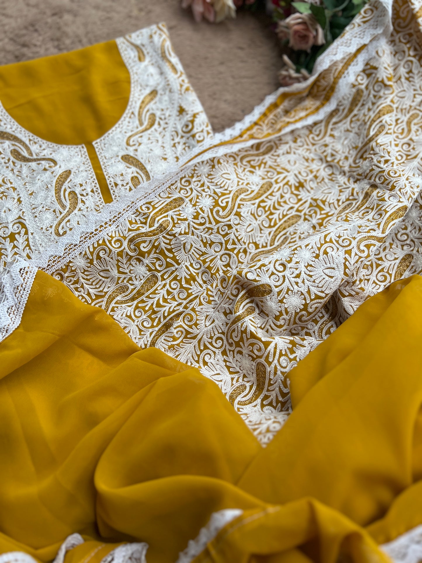 Royal Mustard Kashmiri Embroidery on Georgette