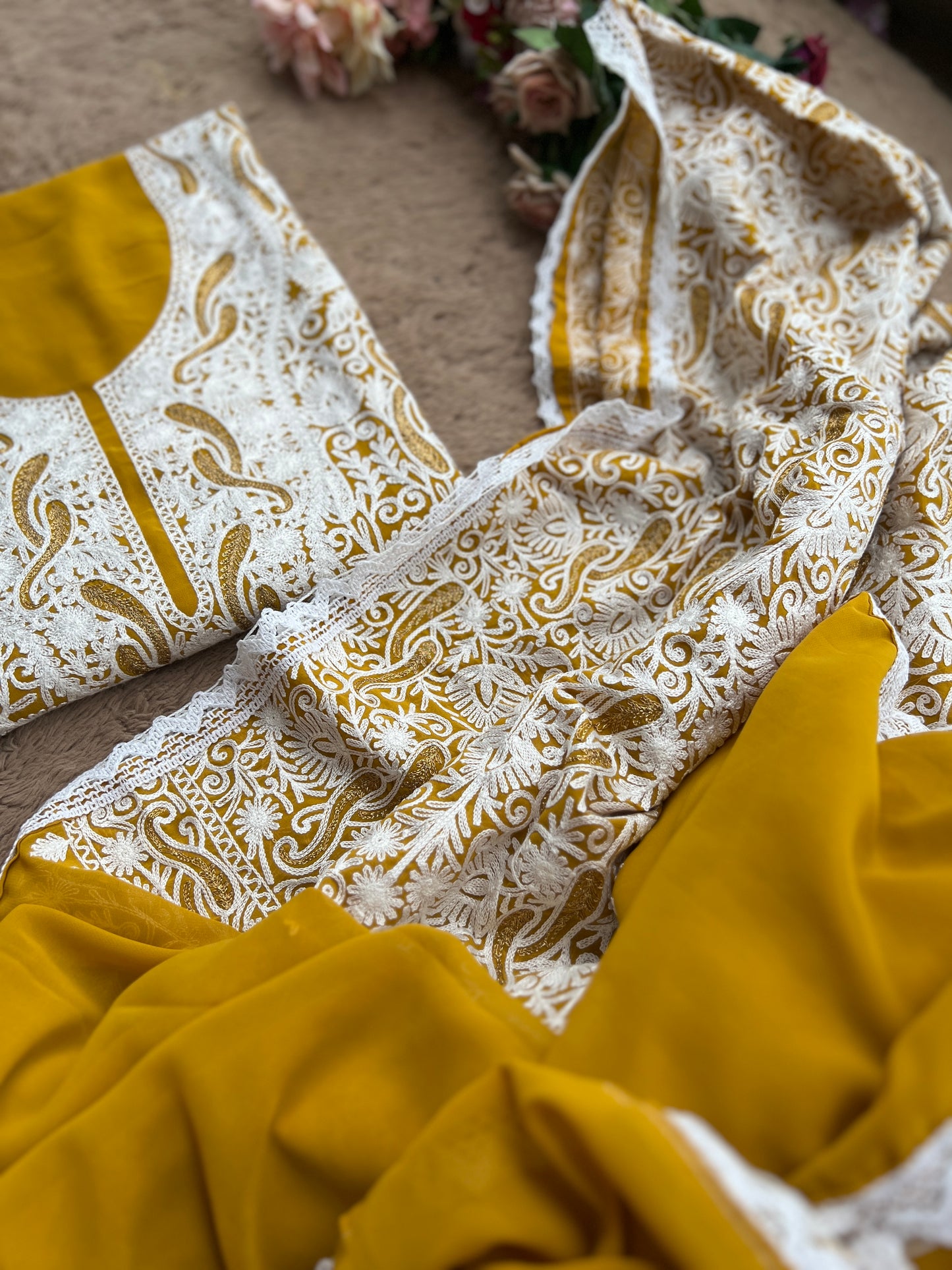 Royal Mustard Kashmiri Embroidery on Georgette
