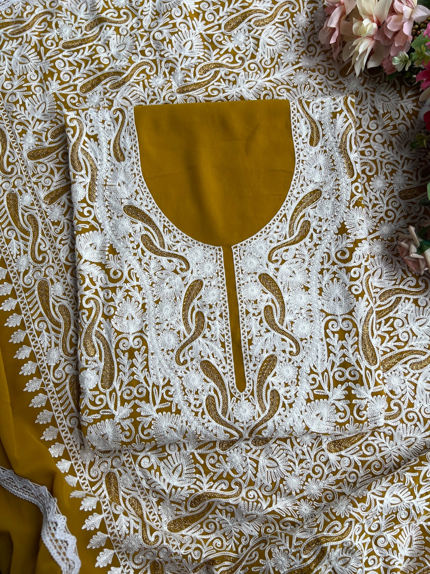 Royal Mustard Kashmiri Embroidery on Georgette