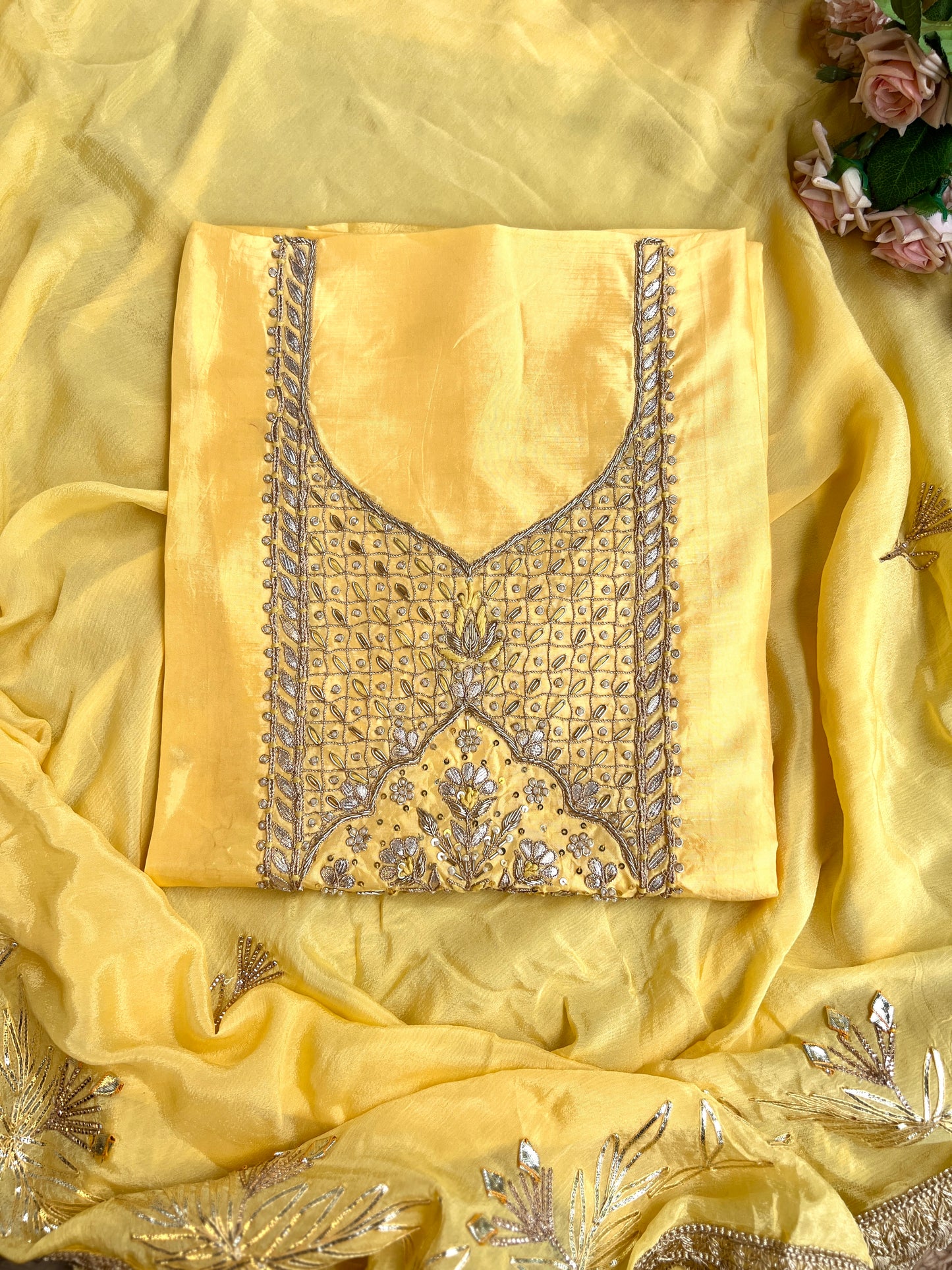Golden Yellow Charm – Exquisite Handwork Suit