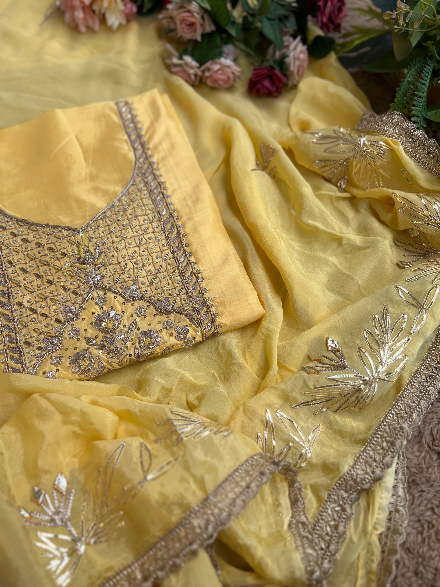 Golden Yellow Charm – Exquisite Handwork Suit