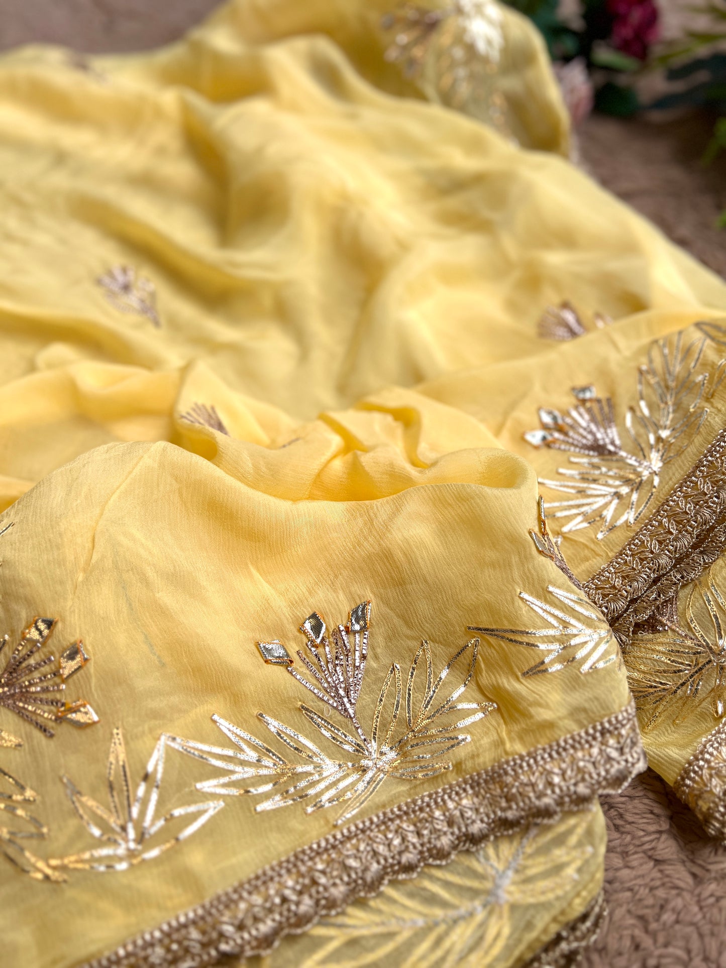 Golden Yellow Charm – Exquisite Handwork Suit