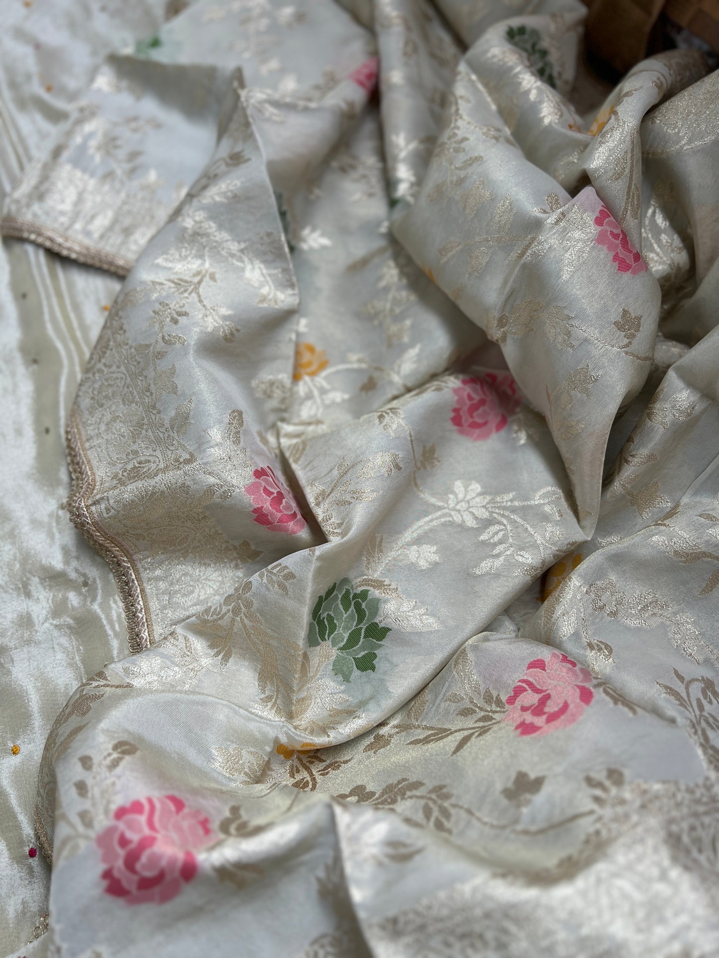 Graceful Shimmer Silk Suit with Handcrafted Elegance