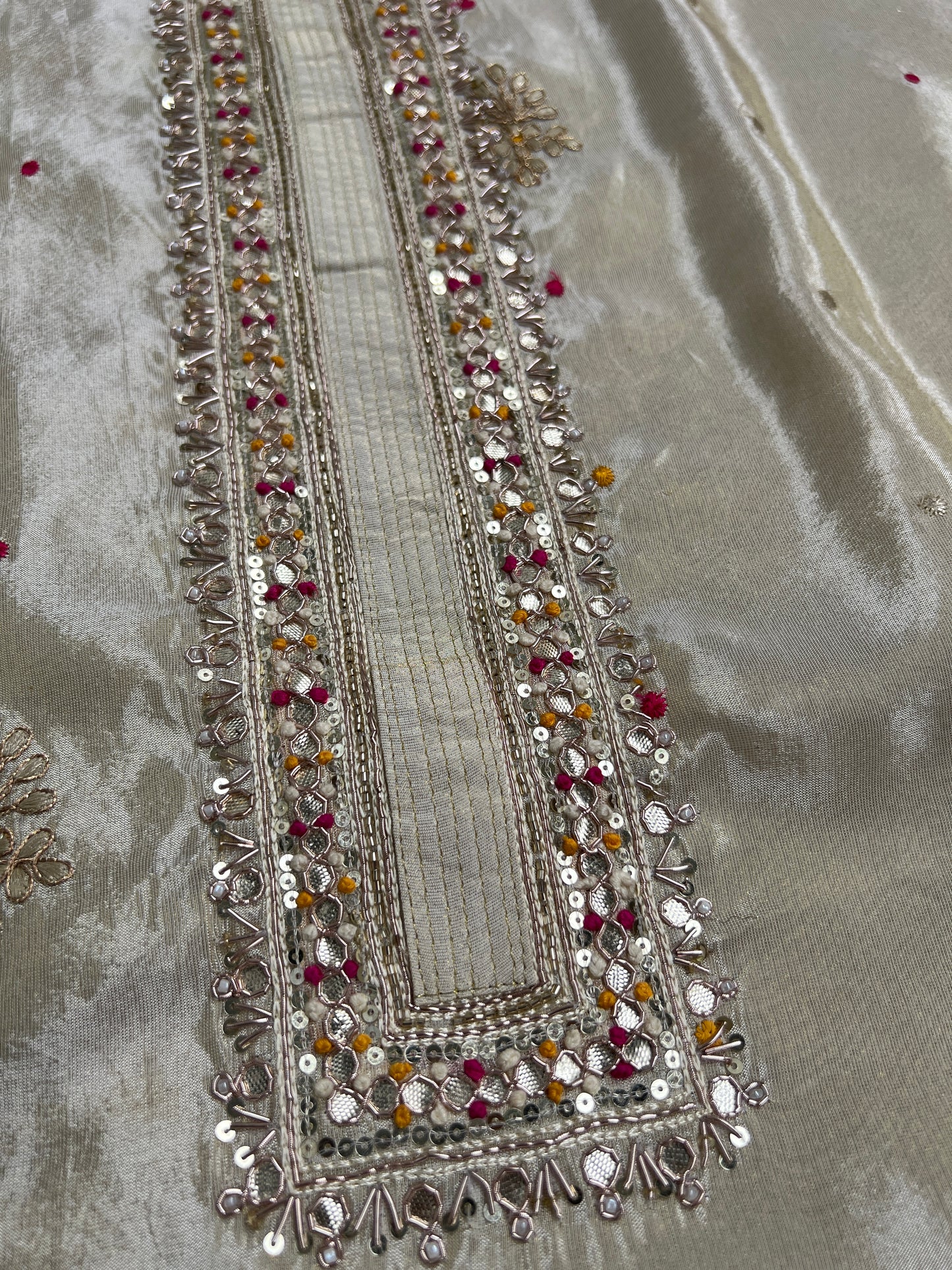 Graceful Shimmer Silk Suit with Handcrafted Elegance