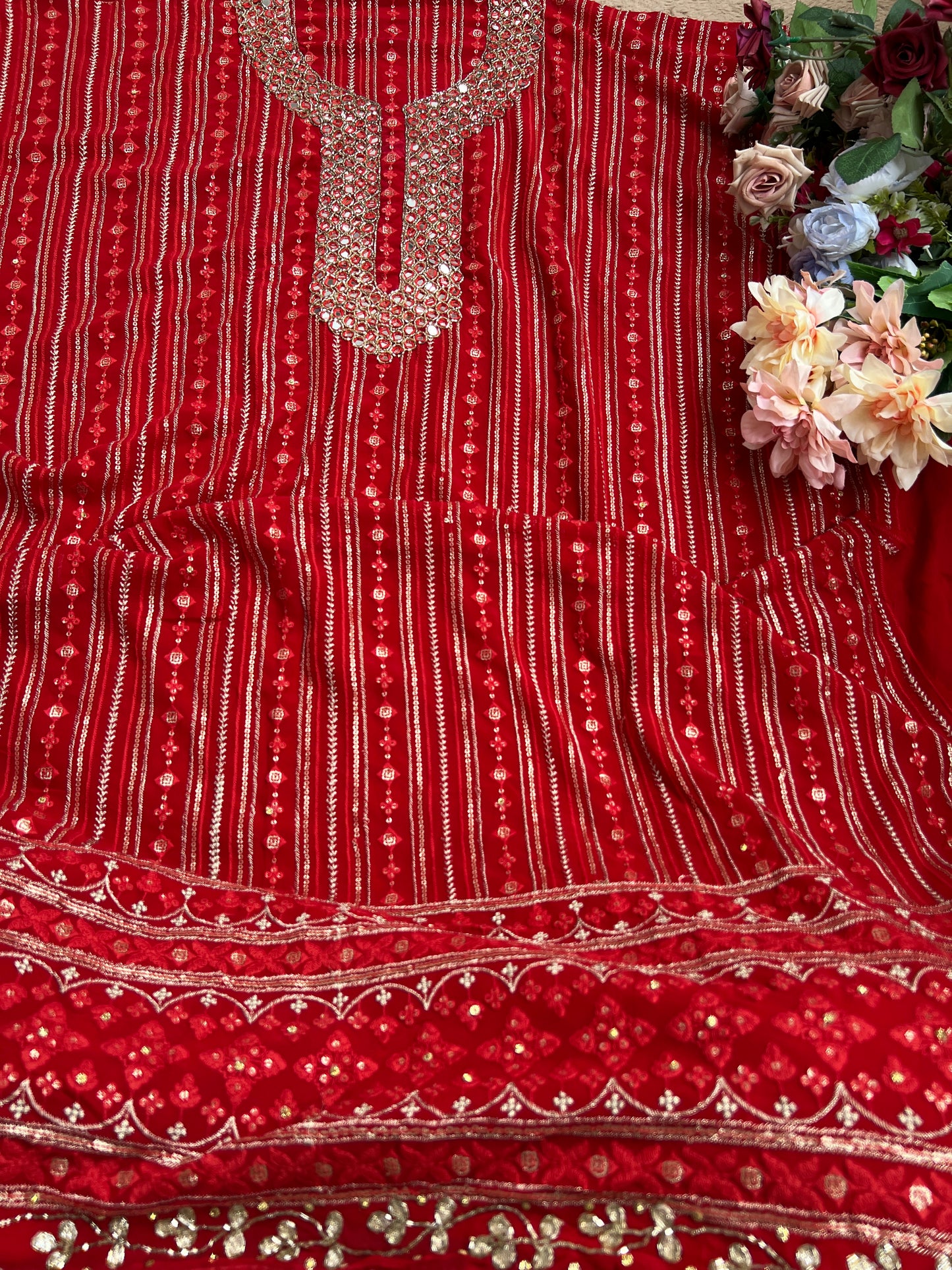 Elegant Georgette Chikankari Suit with Handcrafted Dupatta