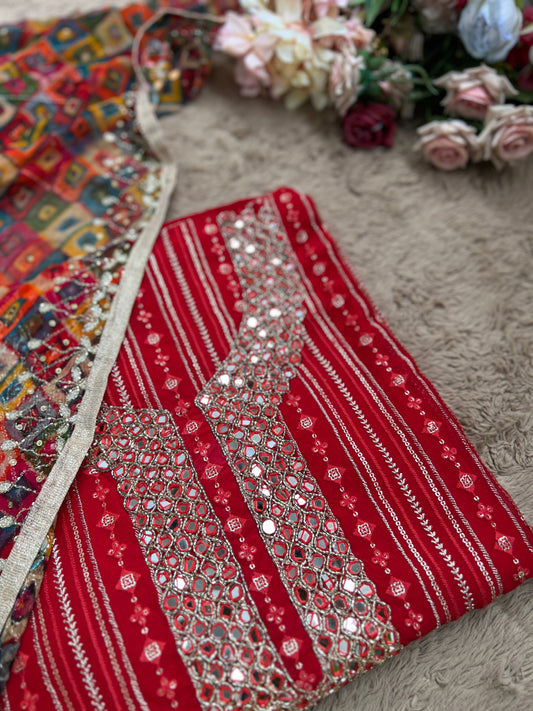 Elegant Georgette Chikankari Suit with Handcrafted Dupatta