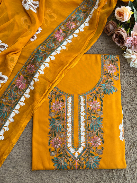 Radiant Mustard Kashmiri Floral Embroidered Suit Set
