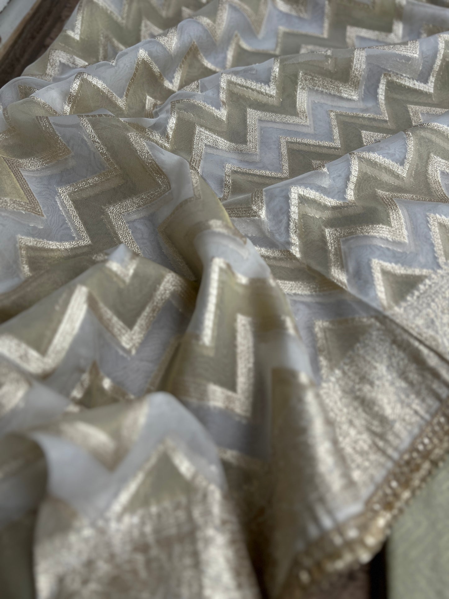 Olive Charm: Tissue Elegance with Banarasi Grace