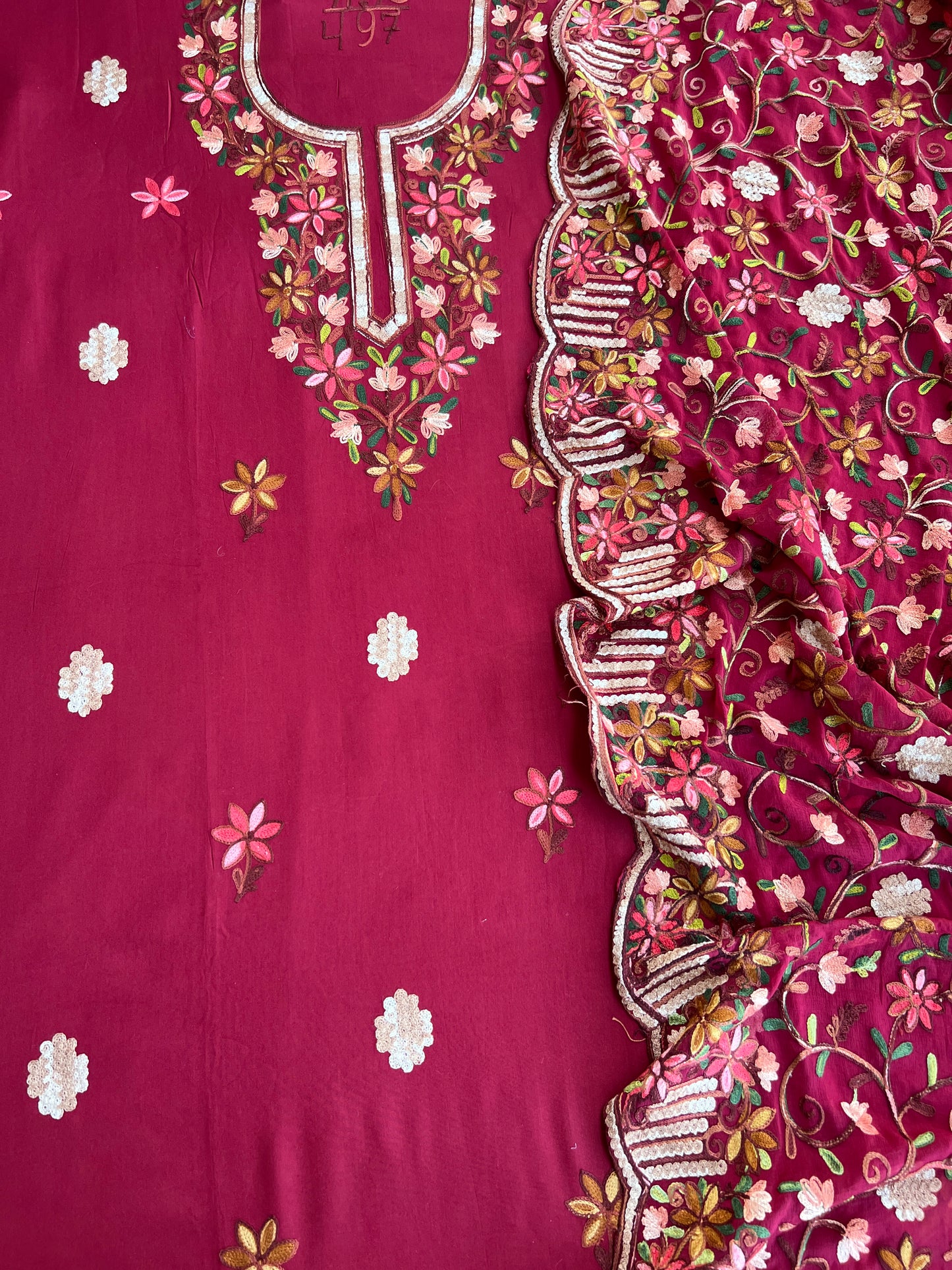 Wine Berry Modal Kashmiri Embroidered Unstitched Suit Set with Heavy Chiffon Dupatta
