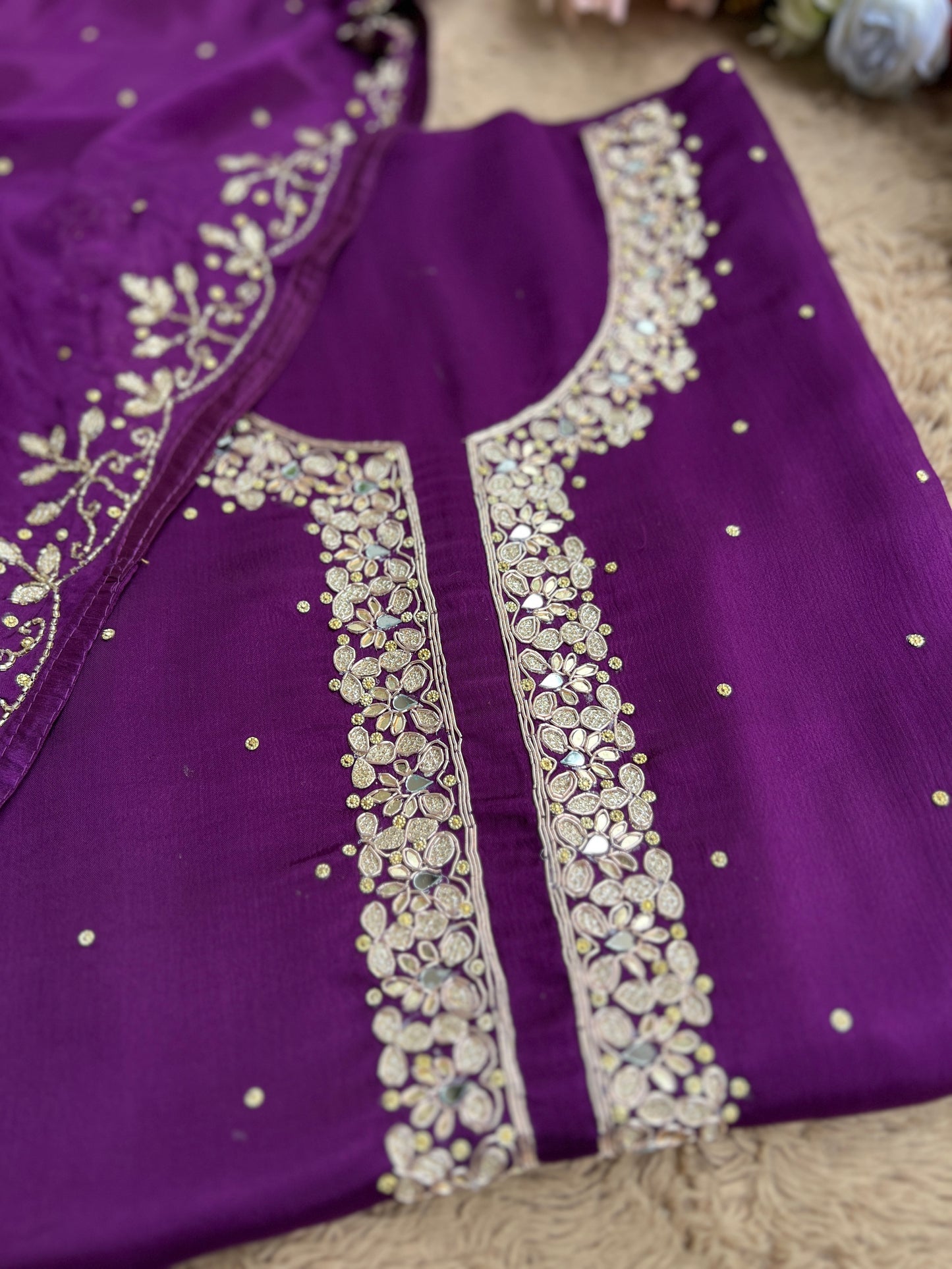 Majestic Purple – Premium Chinnon with Kalkatta Handwork