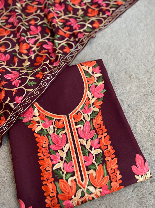 Plum RosΓ© Unstitched Woolen Kashmiri Suit Set
