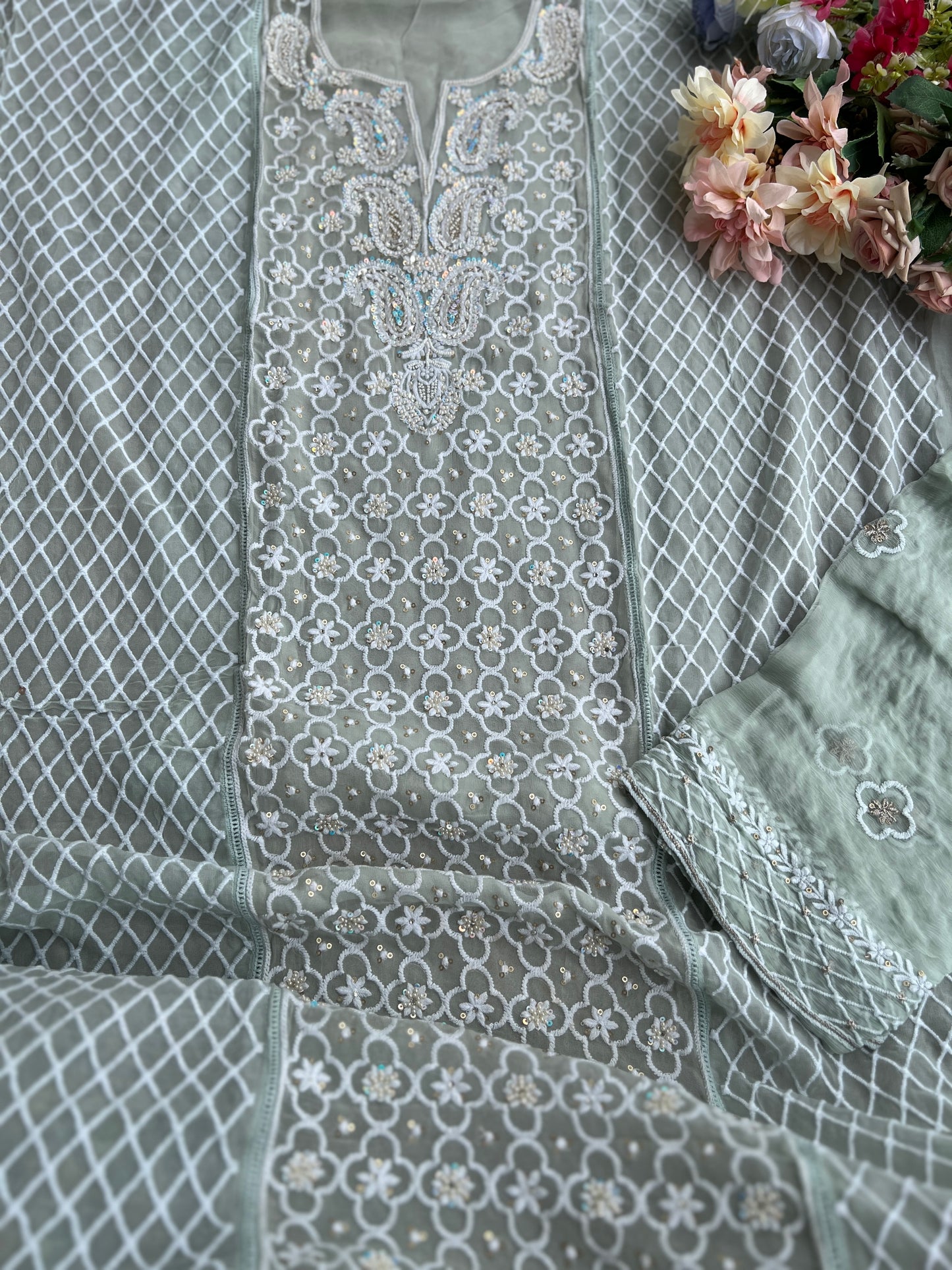 Exclusive Georgette Chikankari Salwar Suit with Intricate Handwork & Pure Dupatta