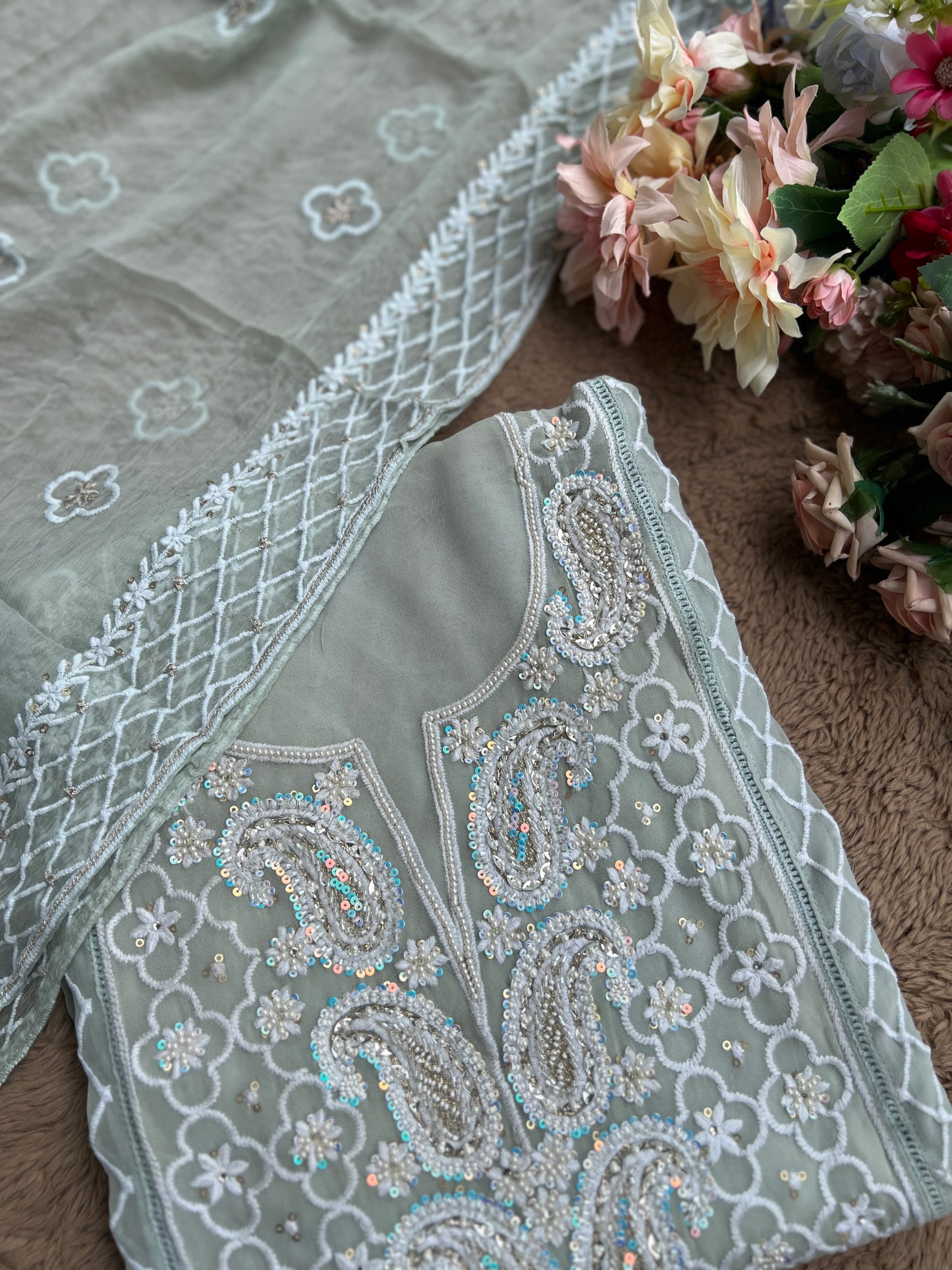 Exclusive Georgette Chikankari Salwar Suit with Intricate Handwork & Pure Dupatta