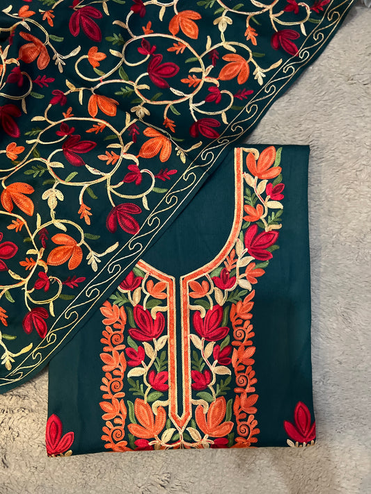 Forest Bloom Unstitched Woolen Kashmiri Suit Set