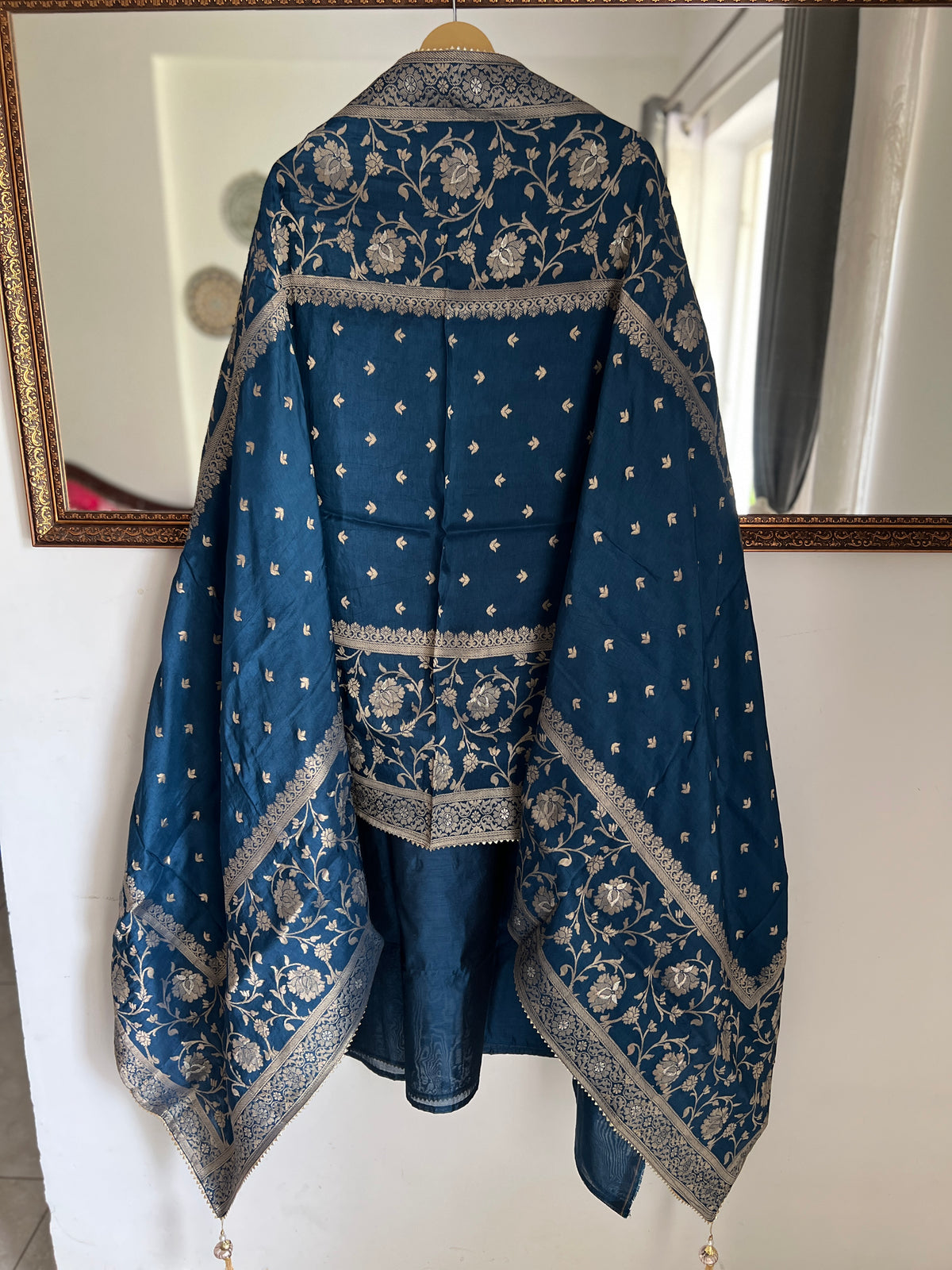Royal Blue Chanderi Suit with Banarasi Dupatta