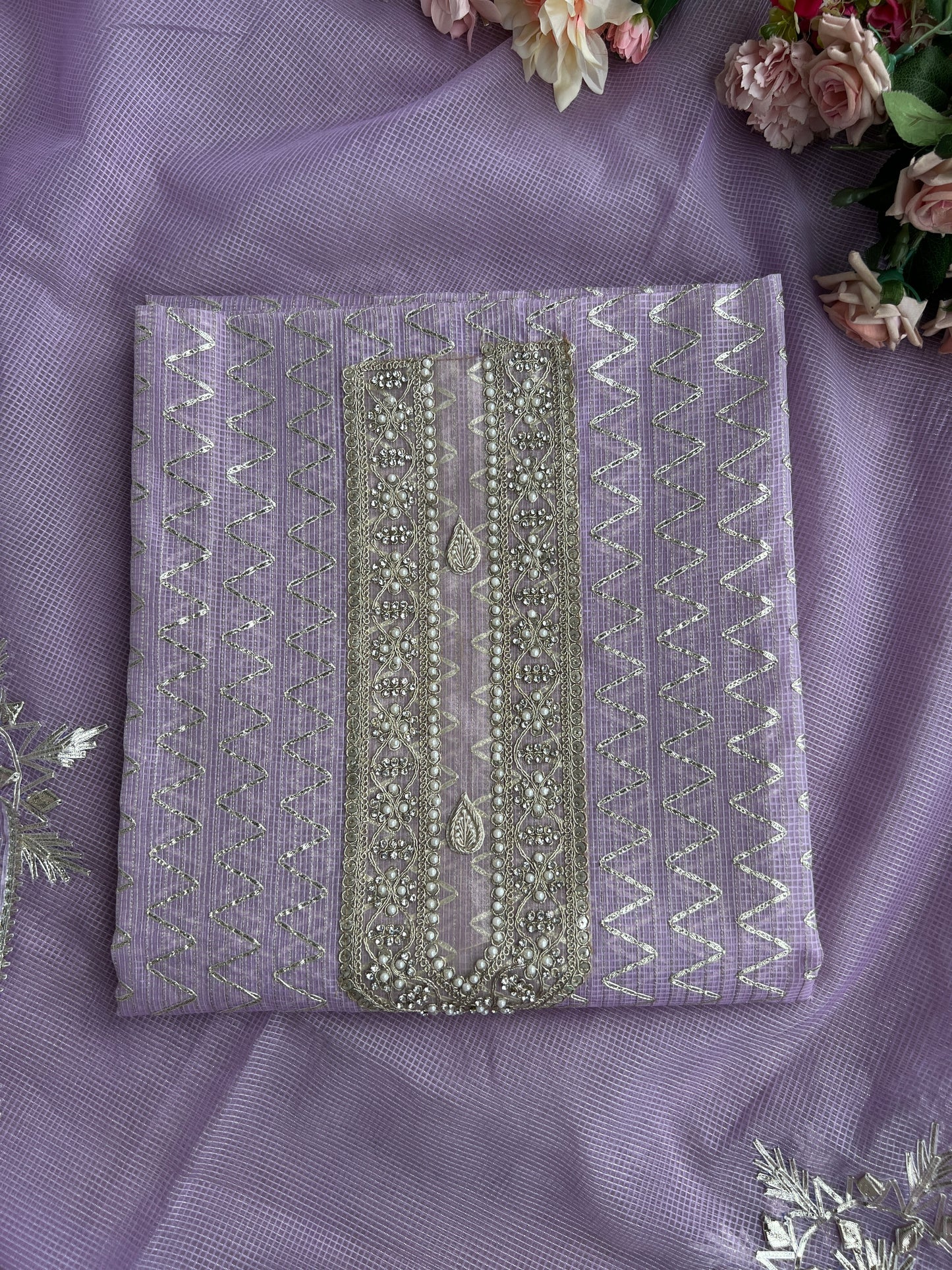 Lilac Kota Gota Doriya Unstitched Salwar Suit with Stunning Gota Phool Dupatta