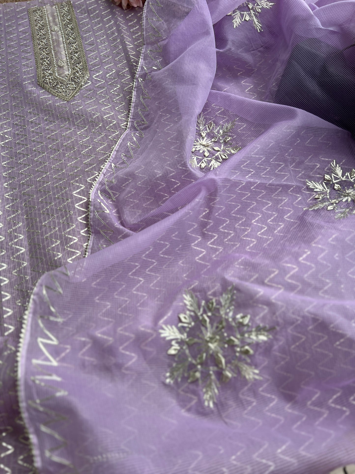 Lilac Kota Gota Doriya Unstitched Salwar Suit with Stunning Gota Phool Dupatta