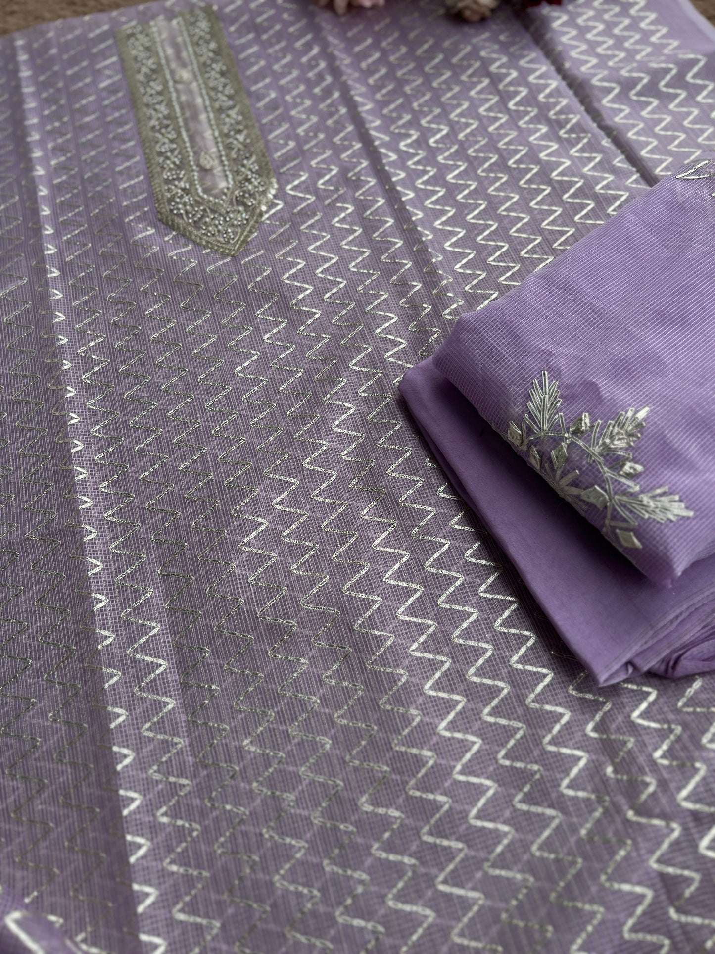 Lilac Kota Gota Doriya Unstitched Salwar Suit with Stunning Gota Phool Dupatta