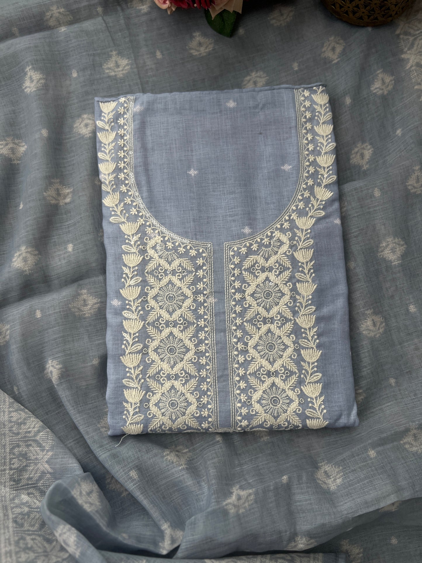 Soft-Toned Linen Sets with Intricate Thread Work