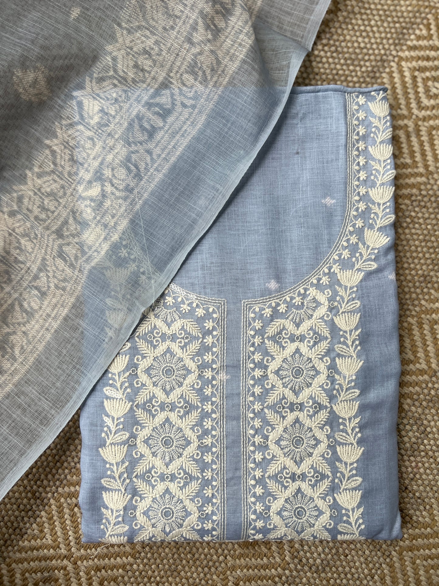 Soft-Toned Linen Sets with Intricate Thread Work