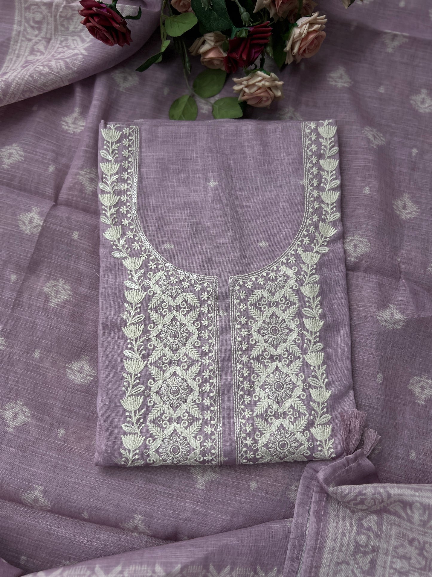 Soft-Toned Linen Sets with Intricate Thread Work
