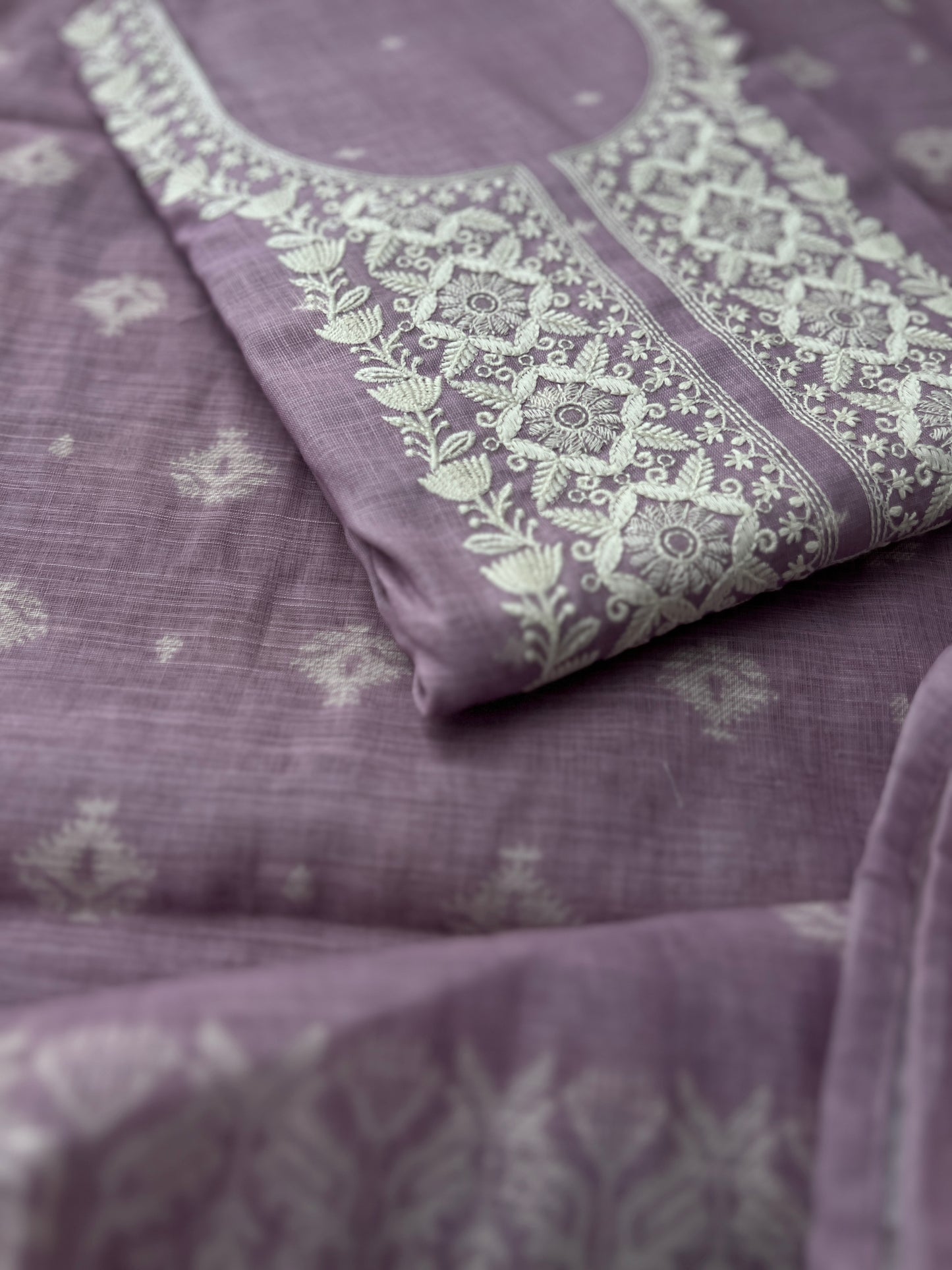 Soft-Toned Linen Sets with Intricate Thread Work