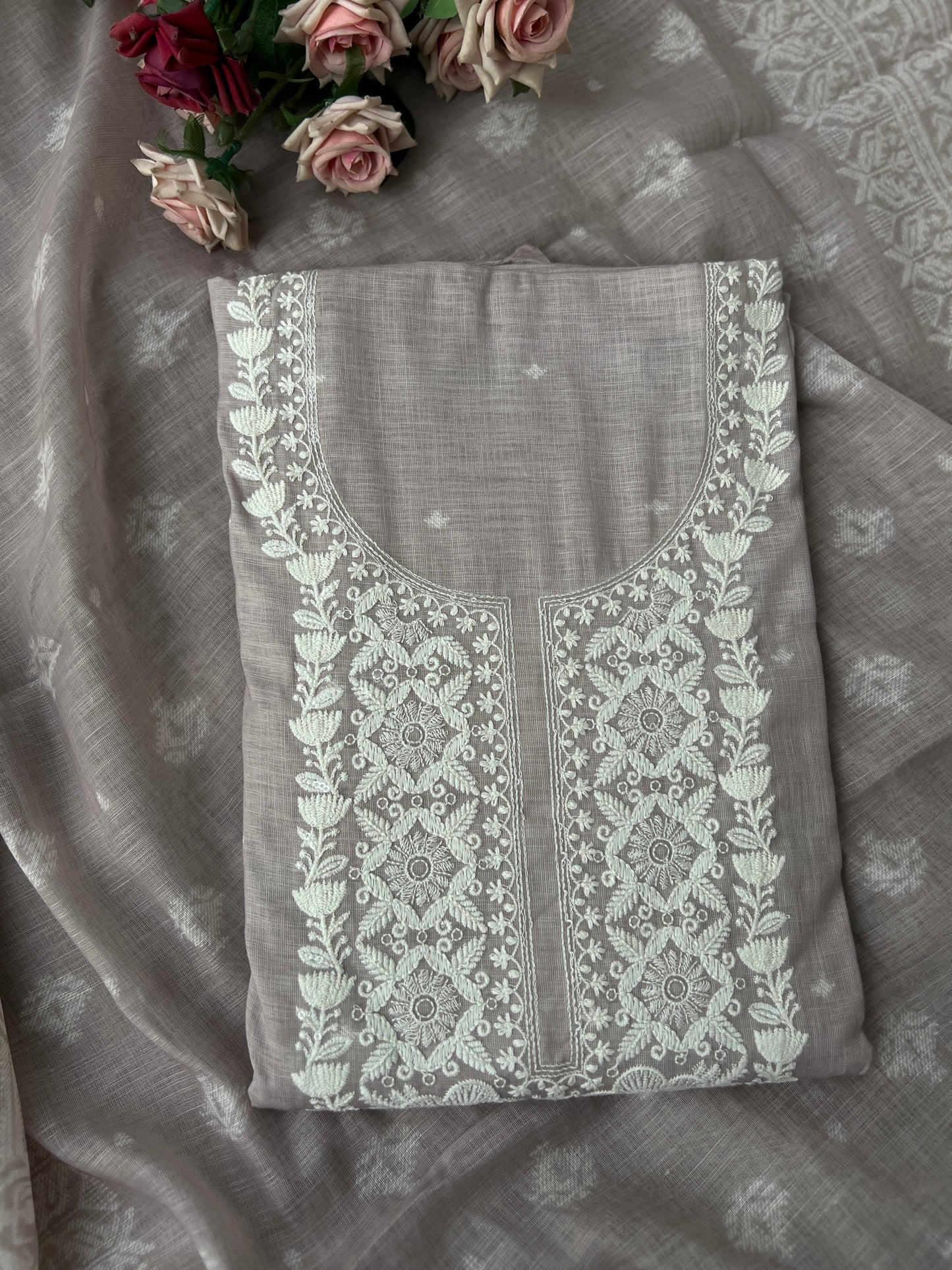Soft-Toned Linen Sets with Intricate Thread Work